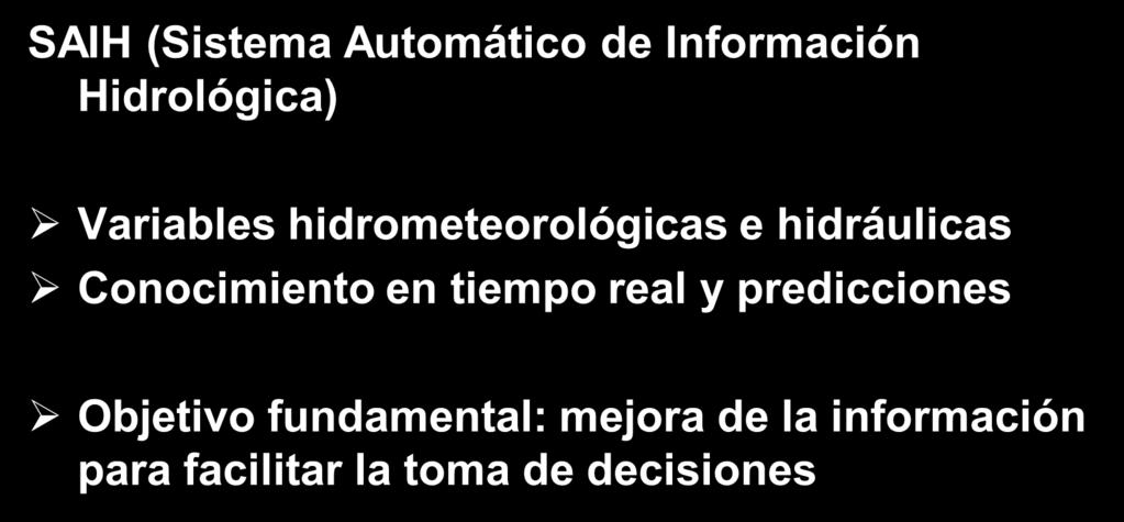 RED DE AGUAS SUPERFICIALES SAIH (Sistema Automático de Información Hidrológica) Variables hidrometeorológicas e hidráulicas