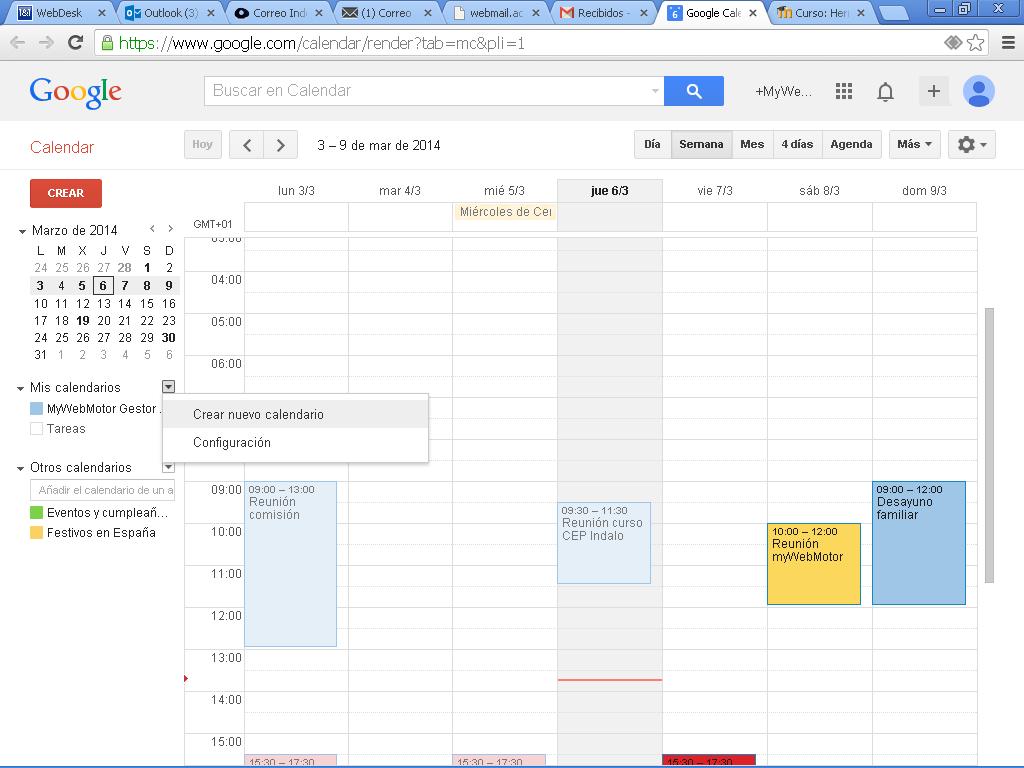 Creación de otro calendario Puedes crear todos los calendario secundarios que quieras. Por ejemplo, puedes configurar un calendario y compartirlo con tu grupo de trabajo o con tus amigos.