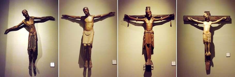 ❶ Cristo de un descendimiento, talla policromada, final S. XII. Asturias?. ❷ Cristo crucificado, talla policromada, hacia 1200. Castilla.