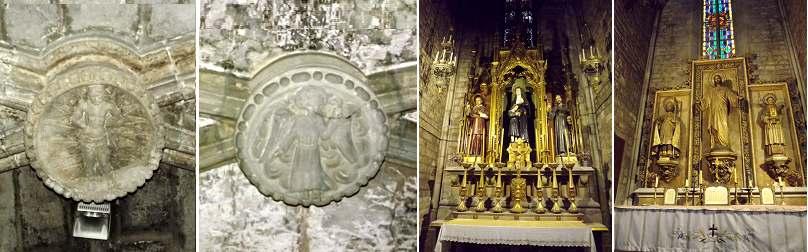 ❶ La cripta del S. XIV ❷ Altar mayor, donde se proyecta un audiovisual. ❸ Clave central de la cripta.