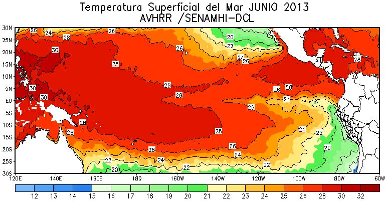 Boletín informativo monitoreo del fenómeno El Niño/ La Niña - Junio 2013 Condiciones Oceanográficas en el Pacífico Tropical La Temperatura Superficial del Mar (TSM) en
