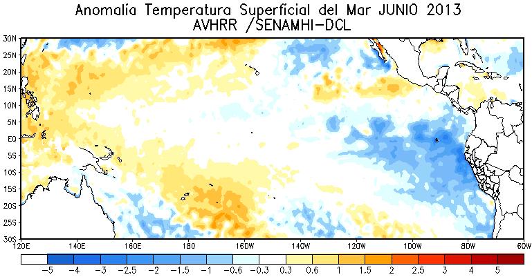 Pacífico sur, se observaron incrementos de las anomalías negativas, principalmente frente a la costa peruana.