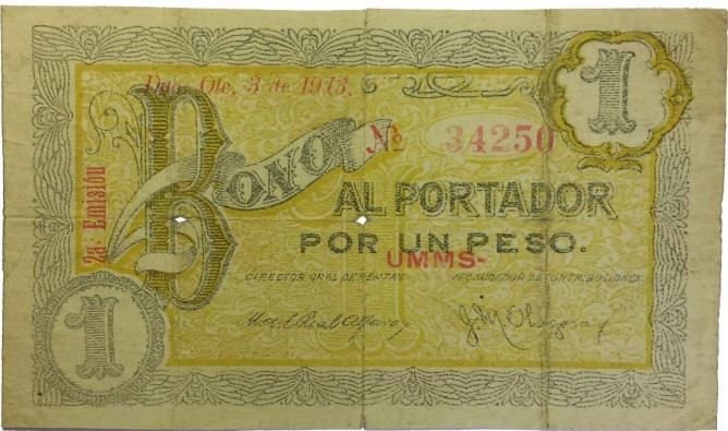 Lote 10: 1 Peso, El Banco Nacional De México, Distrito Federal 6-dic-1913, condición superior al promedio. BK-DF-142. Condición: Vg/Fine. Común. 7 X 15.3 CM. Precio estimado entre $125.00 y $150.