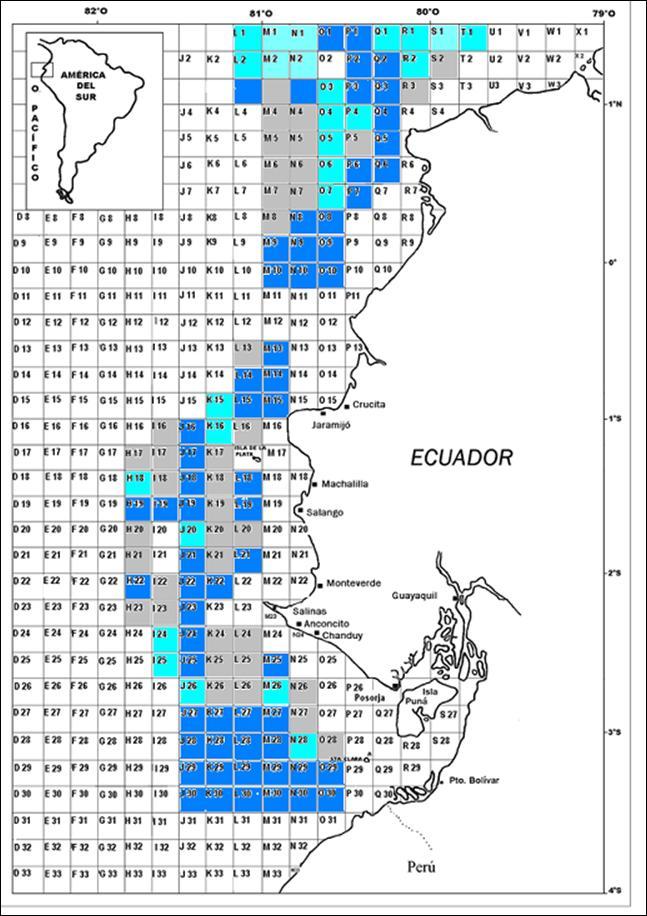Áreas de Pesca del Calamar Gigante Dosidicus gigas en Aguas Costeras Ecuatorianas 2013 Figura 1.