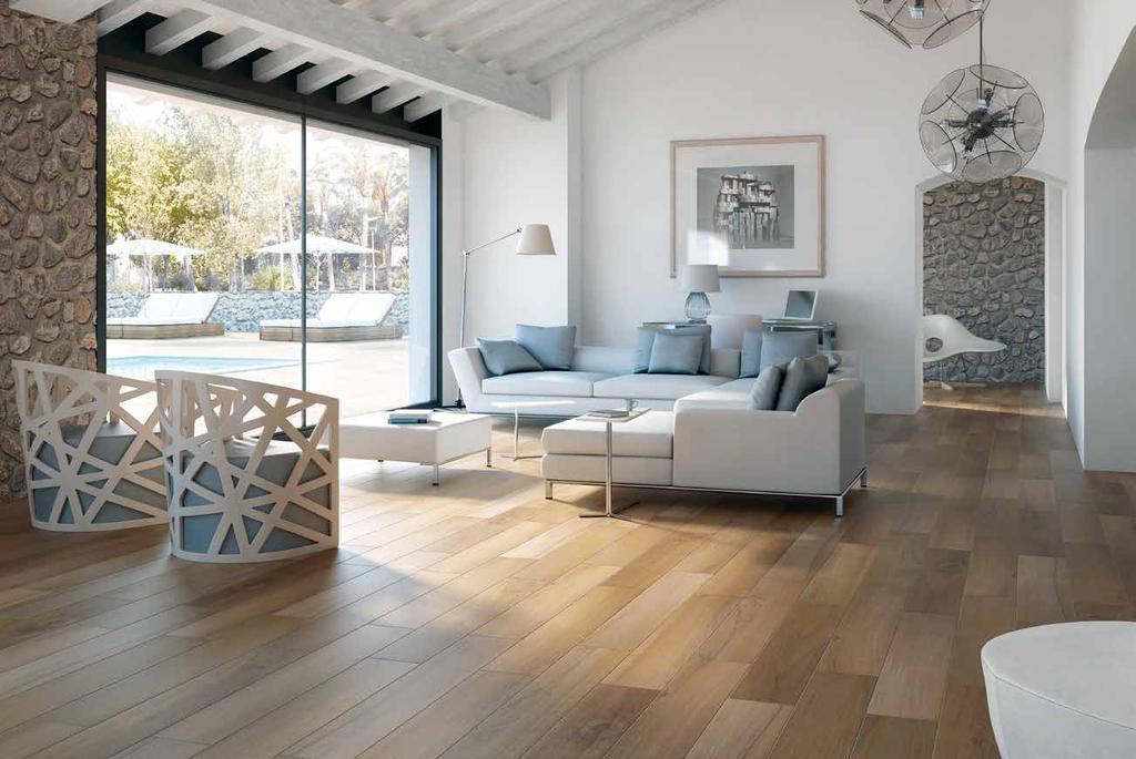 Wood effect porcelain tiles with a deep graphic and colour shading variation. This is a range following the trend of reusing aged woods with different decorative finishes.