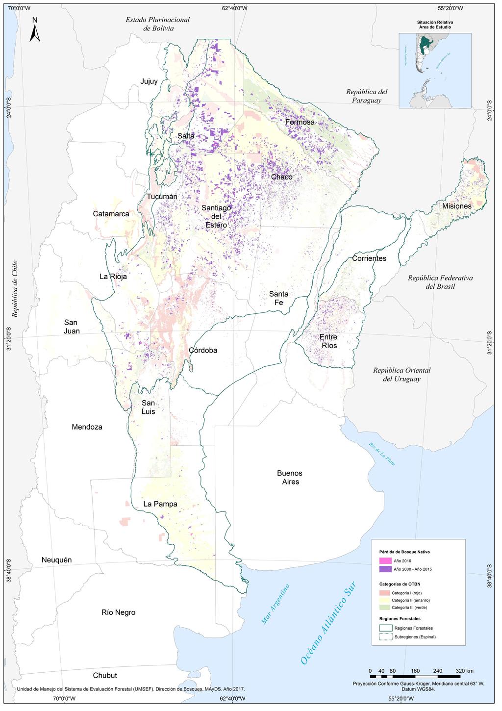Mapa de las Regiones Forestales de la República Argentina Pérdida de Tierras Forestales y Otras Tierras Forestales por período (en hectáreas) Pérdida de Tierras Forestales y Otras Tierras Forestales