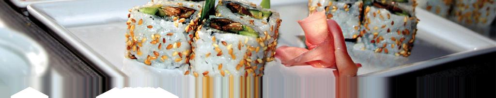 SPECIAL ROLLS ( Rolls de 8 piezas ) Roll a base de arroz envuelto en palta o salmón. R1 RAINBOW ROLL Kanikama, Palta, Queso crema cubierto en arcoiris de Salmón y Palta.