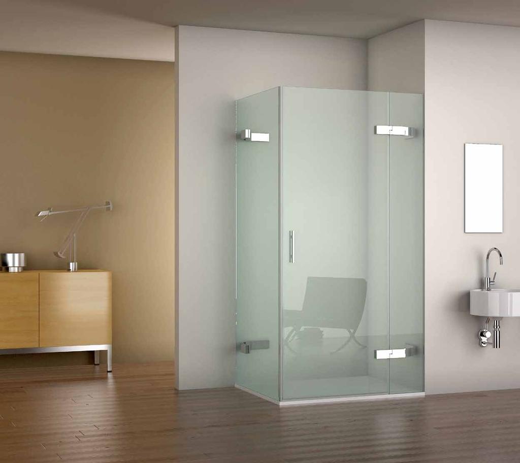 LOFT Mampara para ducha o bañera con una o varias hojas fijas. Puertas abatibles hacia el exterior. Vidrio templado de 8 mm. Perfil de aluminio brillo inoxidable con sistema easy place.