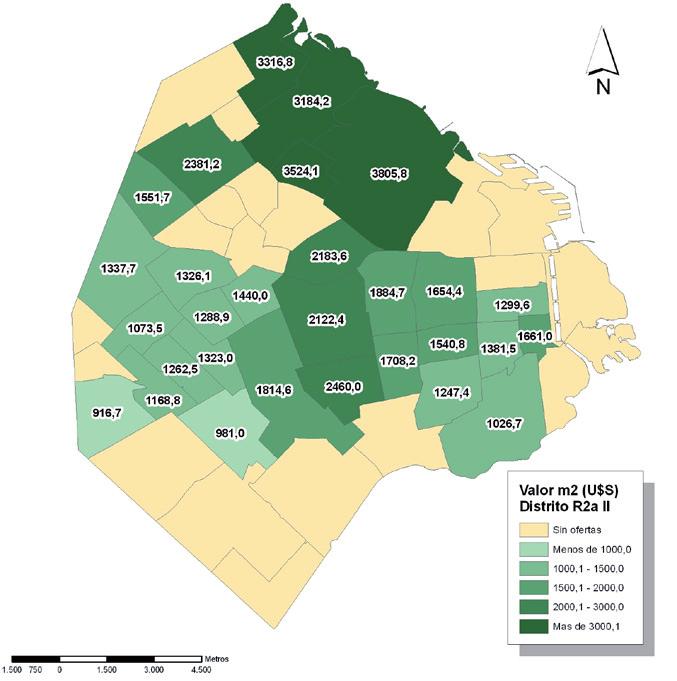 Mapa 1.11 Precio promedio por barrio en el distrito residencial R2a II, Ciudad de Buenos Aires, Junio 2013.