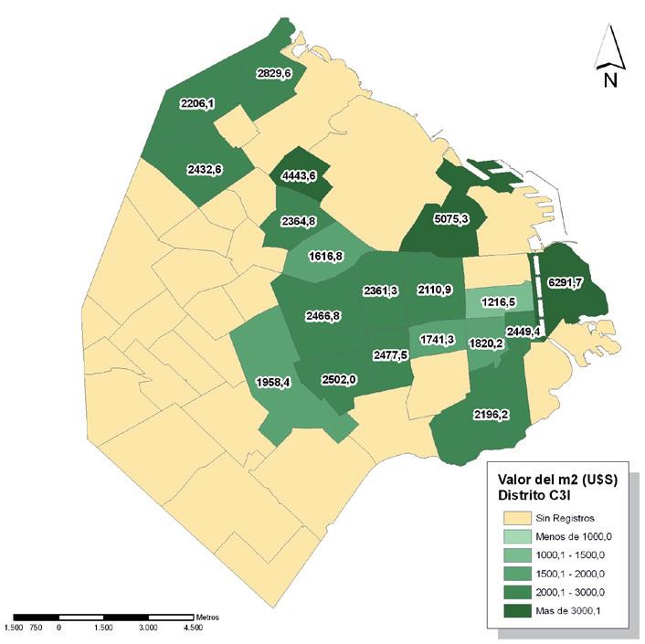 Mapa 1.13 Precio promedio por barrio en el distrito Central C3 I, Ciudad de Buenos Aires.