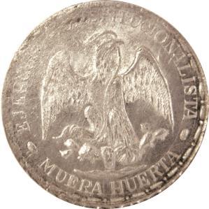 EF 200.00 1092. Dos piezas: 1) 50 Centavos, Campo Morado, 1915. (GB-157); defecto de cospel. Un Peso, visible. F. 2) 50 Centavos, Campo Morado. (GB-159).