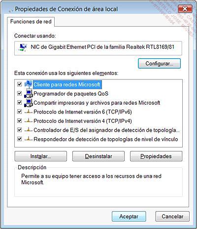 Cliente para redes Microsoft. Compartir impresoras y archivos para redes Microsoft. Protocolo de Internet versión 4 (TCP/IPv4).