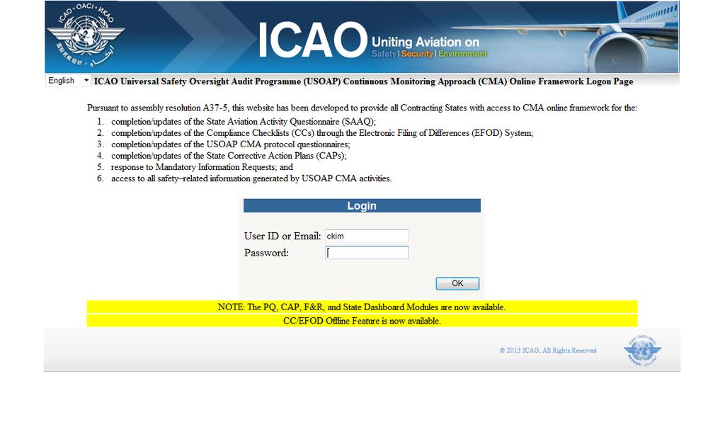 Acceso mediante. Sitio web restringido del USOAP de la OACI (www.
