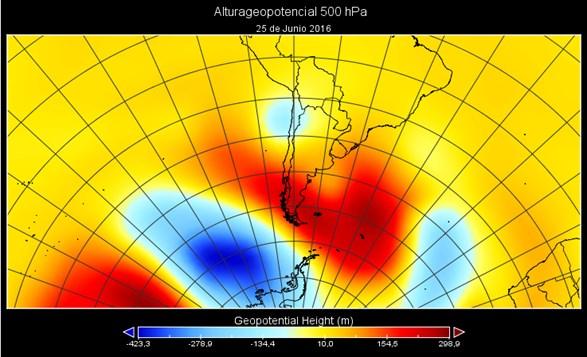 5.1.3 Intensas precipitaciones en la región de Antofagasta Durante la madrugada del día 25 de junio de 2016, frente a las costas de la región de Antofagasta, se posiciona un núcleo frio en altura, el