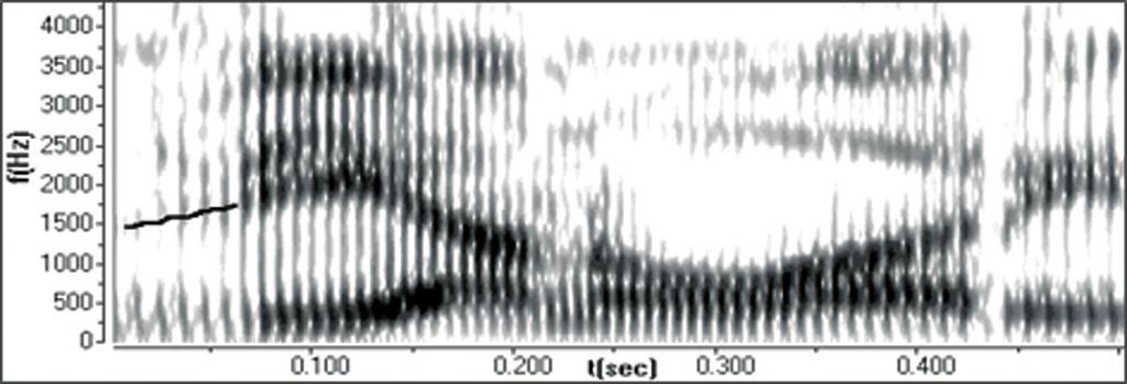 A Typology of palatal assimilations in English and Slovak Figure 6. Spectrogram of the phrase v januári with a palatalized [ ] (speaker Ľ. B. male, STV, newsreading).