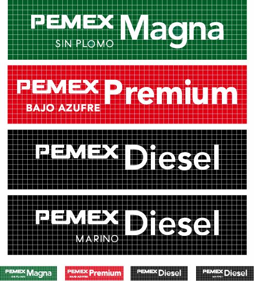 Logotipos Pemex Magna, Pemex Premium, Pemex Diesel y Pemex Diesel Marino - APLICACIONES CORRECTAS DE LOS LOGOTIPOS PARTE 1 La tipografía de los