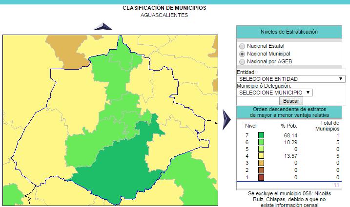 Desagregando por áreas menores (AGEB s) dentro del municipio de Aguascalientes encontramos que sólo dentro del 28% de ellas