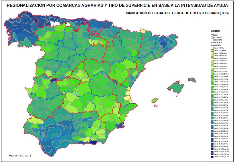 Pago básico Regionalización Potencial productivo de las comarcas agrarias en 2013 Características agronómicas: