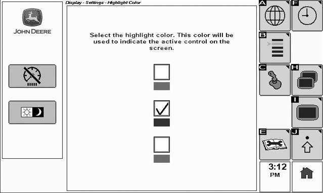Cómo empezar a usar la pantalla Selección del color de resalte PC10857HB UN 30OCT08 Para ver el menú de color de resalte, seleccionar: Menú > Pantalla >