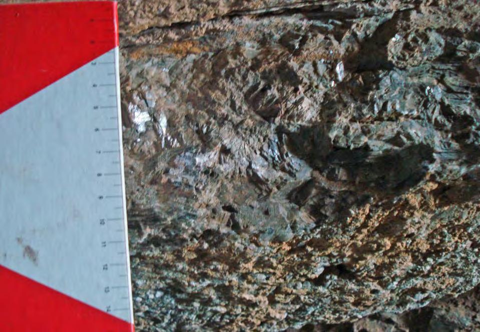 Fotografía 68. Impregnación de mineral ferro-manganesífero del prospecto Agua Zarca III, municipio de San Nicolás, Tamaulipas.