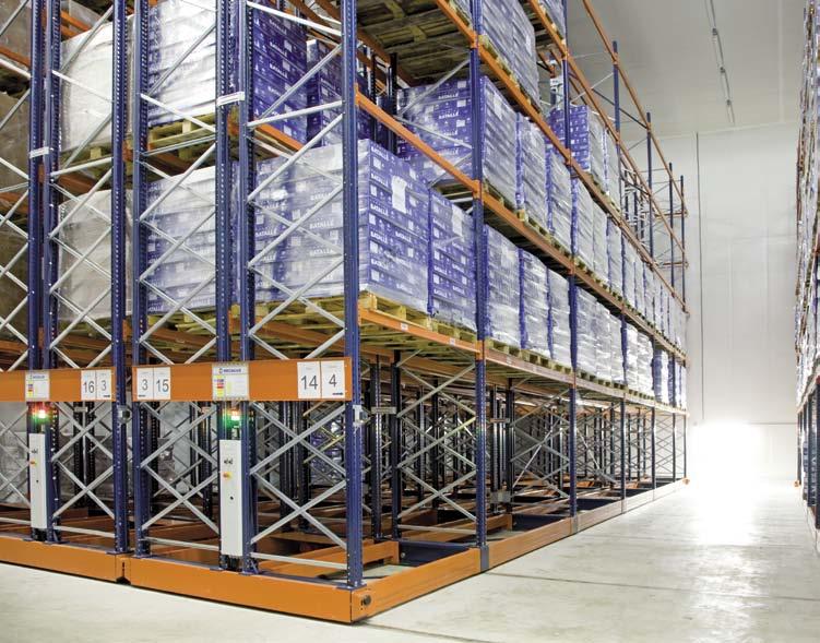 Características generales del sistema Movirack Con Movirack se consigue compactar las estanterías y aumentar considerablemente la capacidad del almacén, principalmente de paletas,