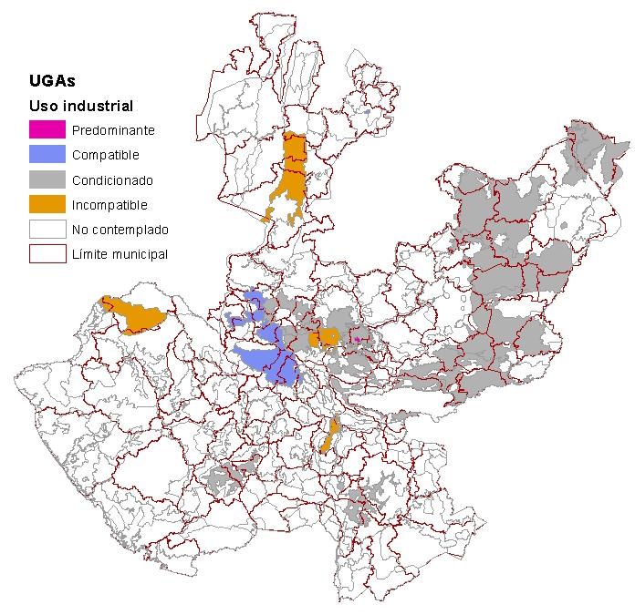En un análisis sobre la caracterización de usos de suelo descritos en las UGAs para el estado de Jalisco, encontramos que el uso industrial se encuentra contemplado en 24 UGAs en distintas regiones