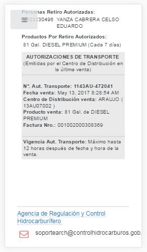 Datos de las Autorizaciones de Transporte emitidas por los Centros de Distribución en la última venta. PASO 3.