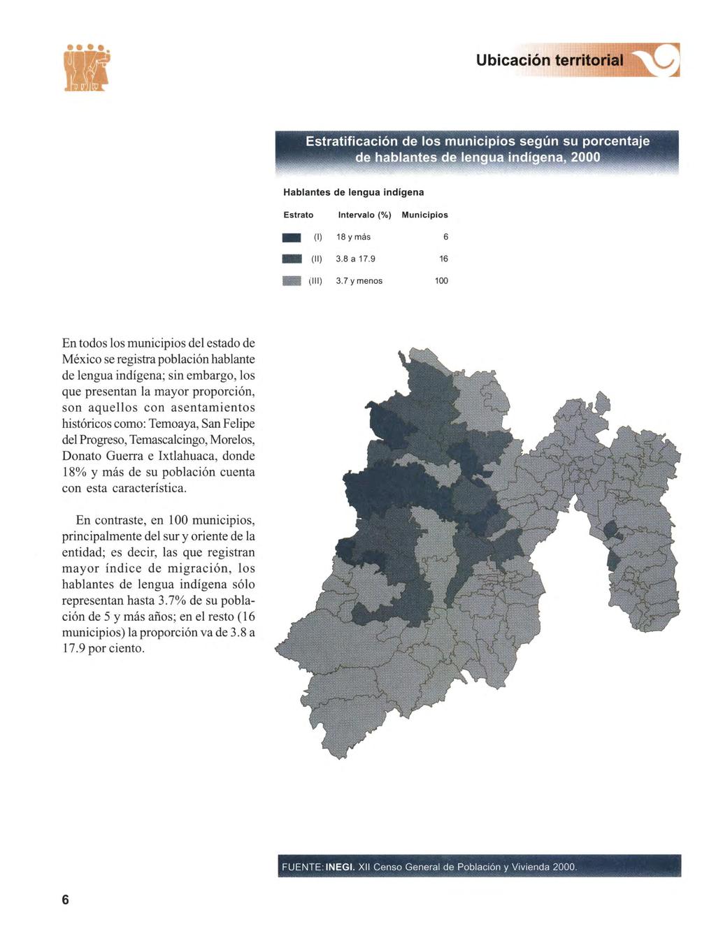 Ubicación territorial Estratificación de los municipios según su porcentaje.,... -.. de hablantes de lengua -indígena, -2000......,...,., "''r.