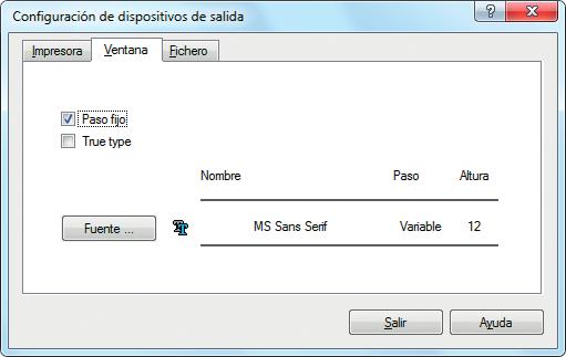 La opción Paso fijo le indica al programa que, al pulsar en el botón Fuente, sólo muestre las fuentes de Windows no escalables (fijas).
