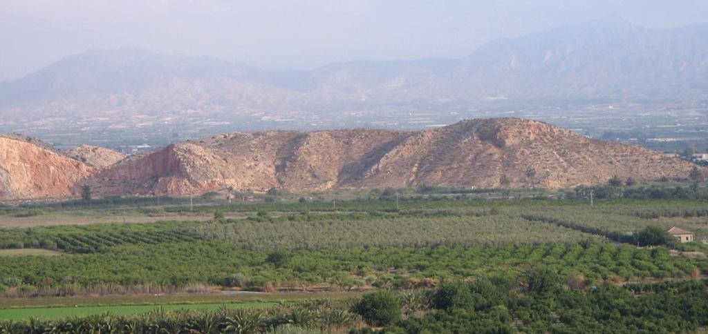 Cabezo de San Isidro. Alicante. Calizas Permo-Triásicas. A la Izq. cantera.