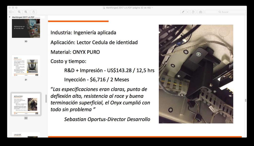 40 BETAWORKS Industria: Ingeniería aplicada Aplicación: Lector Cedula de identidad Material: ONYX PURO Costo y tiempo: R&D + Impresión - US$143.