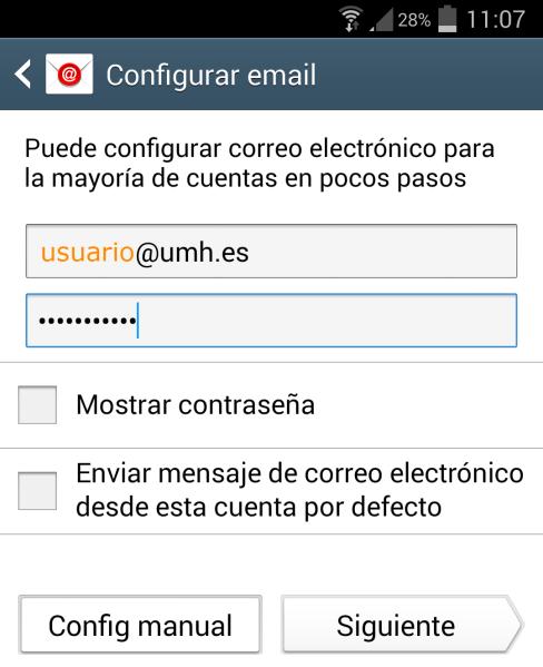 Correo electrónico de Android Si aún no tenemos ninguna cuenta configurada en la aplicación de