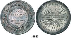 F 3843 ARGENTINA. 1899. Buenos Aires. Anv.: 1er Concurso Internacional de Esgrima. Bronce. 38 mm. Muesca en canto. MBC+. Est. 40............................ 25, 3844 1904.