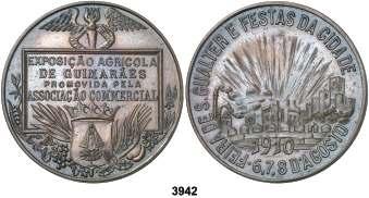 Joaquín Rodrigo Pinto, director de la Compañía Aurífica. Bronce. 52 mm. EBC-. Est. 150................................................... 130, 3941 1908. Carlos I y Amelia de Portugal. Bronce. Lote de 5 medallas en diferentes módulos: 38, 31, 22, 20 y 16 mm.