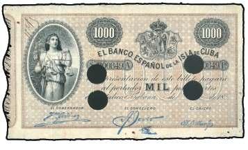 Sin fechar. Cuatro taladros. Muy raro. (MBC+). Est. 1.000..................... 600, 4053 1897. Banco Español de la Isla de Cuba.