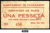 F 4086 Passanant. 1 peseta. (T. 2067a). Muy raro. MBC-. Est. 60..................... 48, F 4087 Penelles.