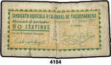 Sindicato Agrícola y Caja Rural. 50 céntimos. (T. 2959). Cosido en la época. Rarísimo. (BC+). Est. 60.