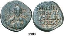 2191 León VI (886-912). Constantinopla. Follis. (Ratto 1873) (S. 1729). Anv.: LEO basil VS RO. Su busto coronado de frente, sosteniendo rollo. Rev.: LEO / b /SIL VS R/O O. 7,15 grs. MBC-. Est. 20.