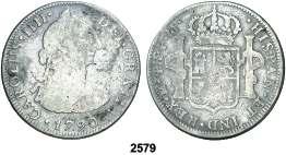 F 2579 1790. México. FM. 4 reales. (Cal. 840). Busto de Carlos III. Ordinal IIII. Escasa. BC-. Est. 60................................................. 40, 2580 1795.