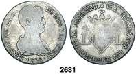 Cádiz. CI. 4 reales. (Cal. 703). Escasa. BC-. Est. 50.................... 30, 2683 1821. Madrid. SR. 10 reales. (Cal. 762).
