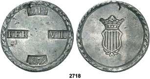 Potosí. JL. 8 reales. (Cal. 618). Agujero tapado. (BC+). Est. 30.............. 20, 2716 1825. Potosí. JL. 8 reales. (Cal. 618). BC+/MBC-. Est. 50..................... 30, F 2717 1817. Sevilla. CJ.