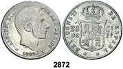 F 2872 1881. Alfonso XII. Manila. 20 centavos. (Cal. 88). Golpecito en canto. MBC-. Est. 70..... 50, F 2873 1883.