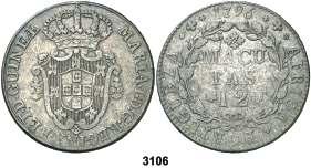 María I y Pedro III. 10 macutas. (Kr. 24). Defecto en canto. Rara. MBC-. Est. 125.
