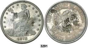 F 3291 1878. S (San Francisco). 1 dólar de comercio. (Kr. 110). Resellos orientales. Precioso color. Rara. (EBC-). Est. 200........................................ 90, 3292 1878. Filadelfia. 1 dólar. (Kr. 110). MBC.