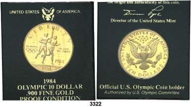 F 3322 1984. W (West Point). 10 dólares. (Fr. 196). AU. Juegos Olímpicos - Los Ángeles 84. En estuche oficial con certificado. Proof. Est. 750......................... 625, F 3323 EUROPA. Inglaterra.