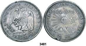 ............ 9, 3475 1904. Zs (Zacatecas). M. 5 centavos. (Kr. 400.3). EBC+. Est. 20................. 12, F 3476 1874. Hº (Hermosillo). R. 10 centavos. (Kr. 403.6). Escasa. BC+. Est. 30.