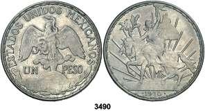 F 3490 MEXICO. 1910. 1 peso. (Kr. 453). MBC+. Est. 50......................... 30, 3491 1915. Oaxaca. 1 peso. (Kr. 742). MBC/MBC+. Est. 20........................ 12, 3492 1953. (México).