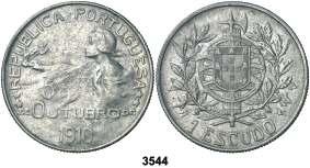 1 escudo. (Kr. 560). 5 de octubre de 1910, Instauración de la República. Acuñación de 1914. Escasa. MBC+. Est. 50................................. 30, 3545 1927. 1 escudo. (Kr. 578). MBC-. Est. 6.