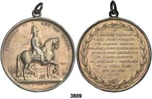 Est. 40.... 25, 3808 (1797). València. Beato Juan de Ribera. (Cru. Medalles 206a). Latón. 28 mm. Con anilla. BC+. Est. 15............................................. 9, F 3809 1829. Cádiz.