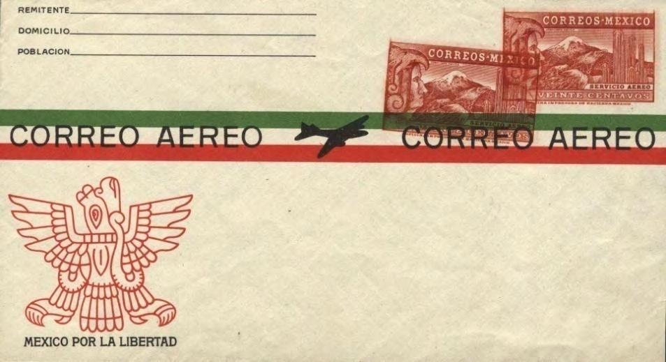 Año 1943. Los sobres de esta emisión presentan un formato completamente nuevo, aunque conservan el sello de la precedente.